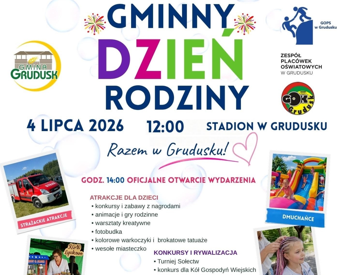 Gminny Dzień Rodziny w Grudusku już w sobotę. Mnóstwo atrakcji dla całych rodzin